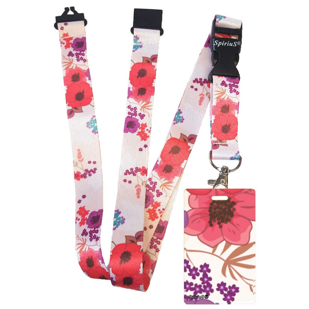 SpiriuS Lanyard Neck Strap with Unique Badge Holder (Unique Poppies in White)