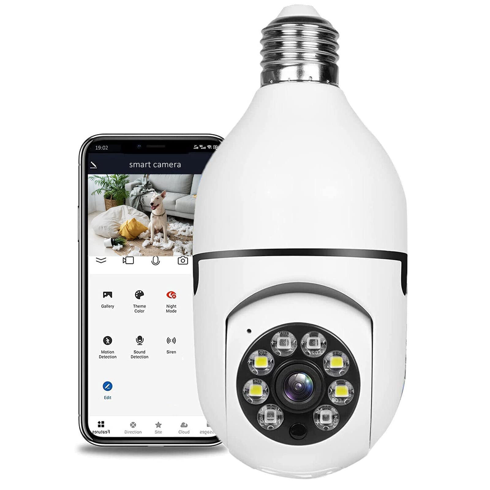 VACANON Light Bulb Security Camera, Full HD 1080P Wireless WiFi Webcam with Fish Eye Infrared, Motion Detection, Real- time Alert, Loop Recording Two Way Audio for Home