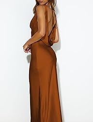 Satin Cowl Neck Sleeveless Backless Maxi Wedding