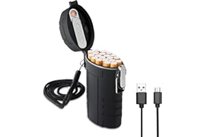 SOMGEM Cigarette Case 20pcs King Size for Women Men, Waterproof Cigarette Holders with Rechargeable Lighter, Airtight Pocket Box Container for Outdoor Camping Hiking