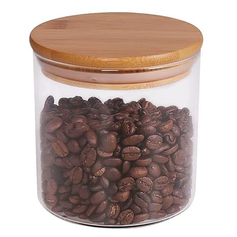 TENGD Vorratsbehälter für Lebensmittel, 550 ml, Glasversiegelter Bambusdeckel - Modernes Design transparente Teekanne Kaffeek