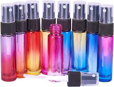 Amazon Co Jp Benecreat 9本セット カラフルスプレーアロマボトル 10mlカラスアロマ瓶 スチールボール瓶 アロマオイル用瓶 香水用瓶 ミニガラスアロマボトル アロマオイル小分けボトル 5本3mlプラスチックスポイト付 ホーム キッチン