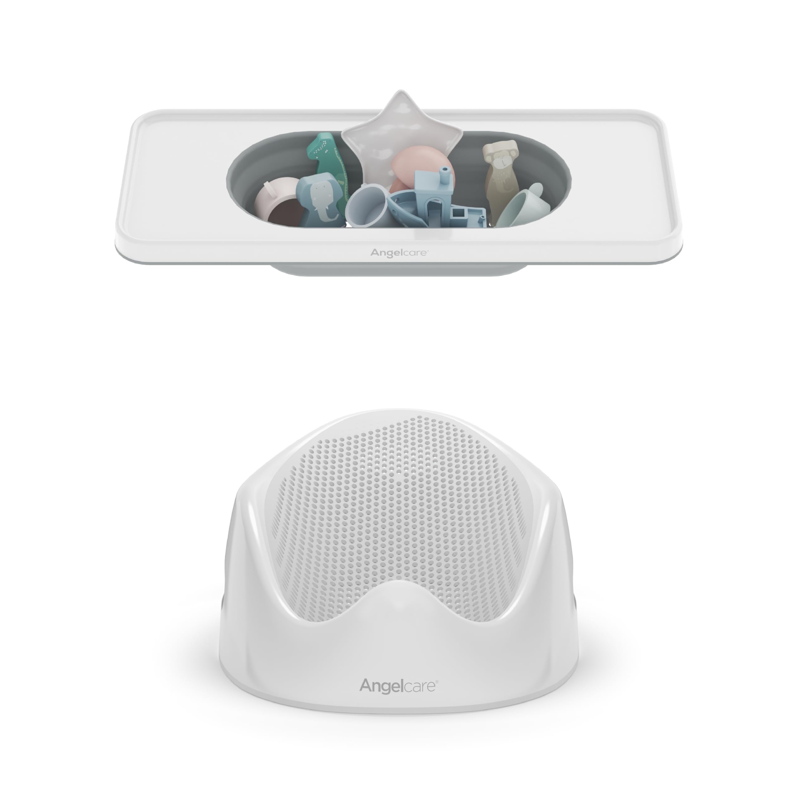 Angelcare Baby Bath Bundle — Ergonomic Bath Support + Collapsible Bath Shelf | Newborn Bath Seat & Organizer | BPA-Free, Space-Saving