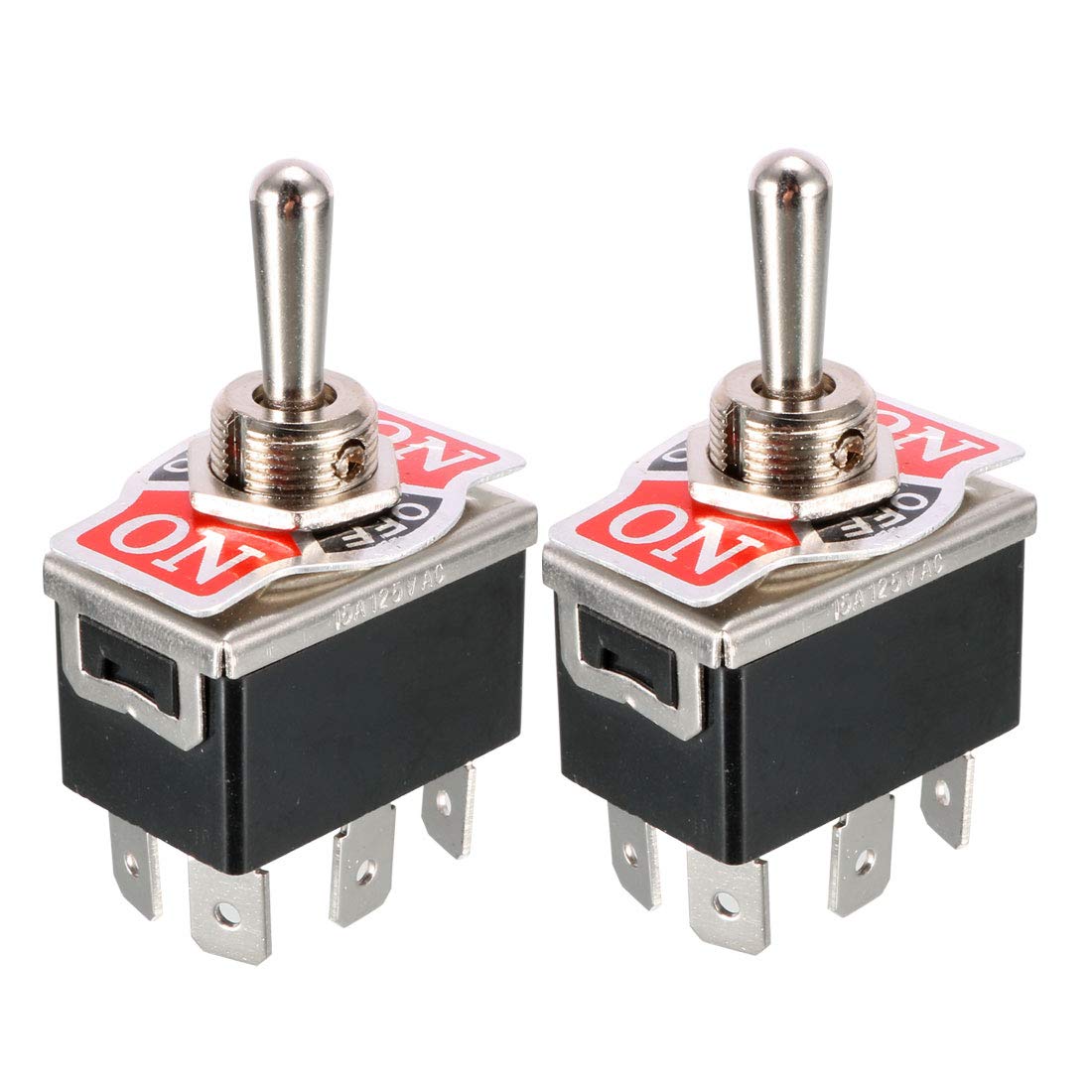 Sourcingmap 2 Pcs Black AC 250V/10A 125V/15A DPDT 3 Position ON/Off/ON 6 Pins Toggle Switch