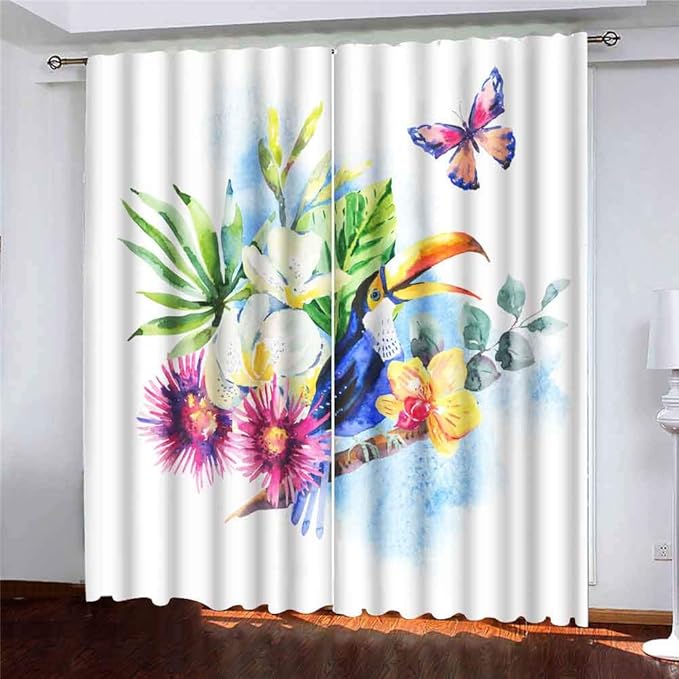 EMMTEEY Tropical Bird Curtains,52x84 Curtains 2 Panels