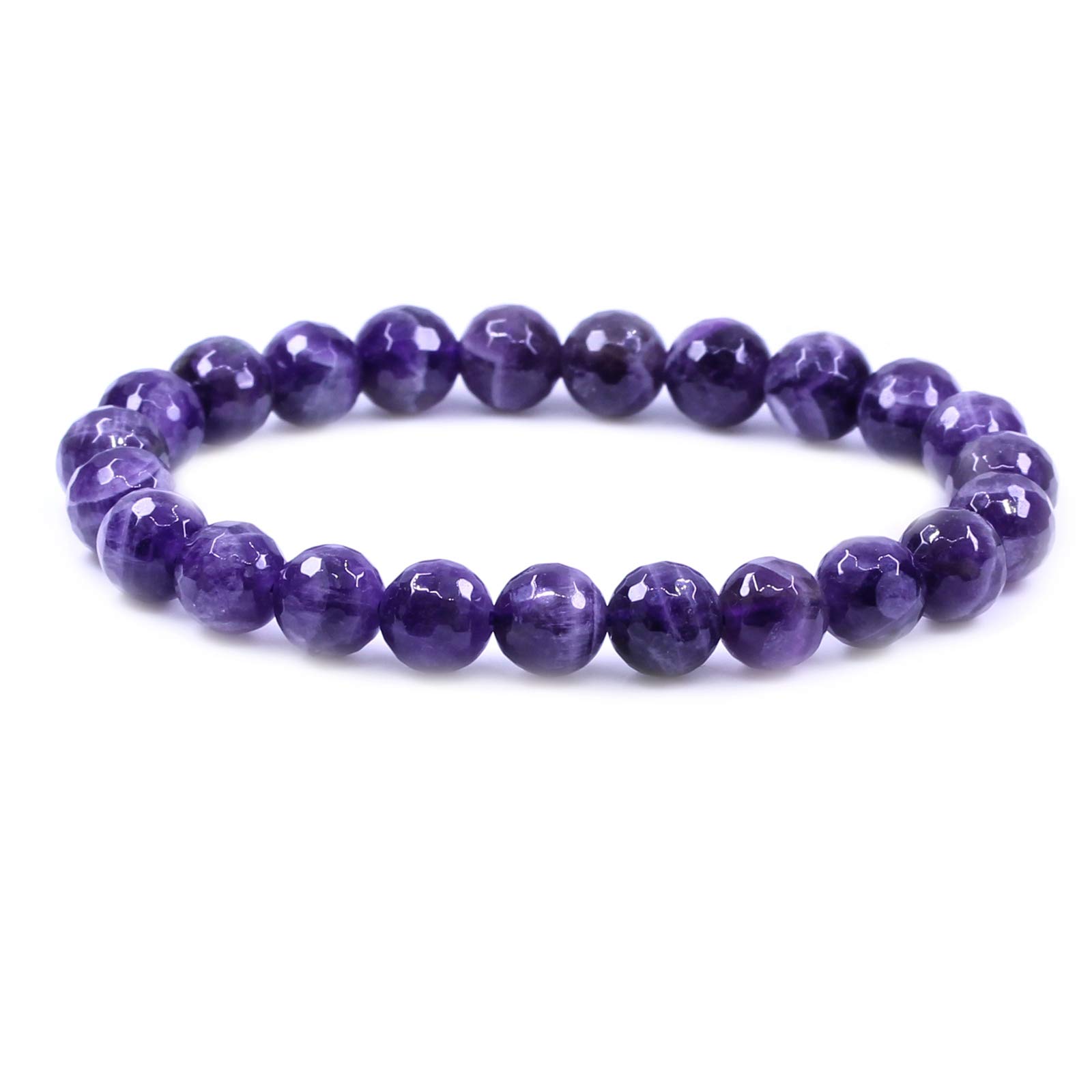 CHENYUE Natural A Faceted African Amethyst Gemstone 8mm Round Beads Stretch Bracelet 7" Unisex — image 1