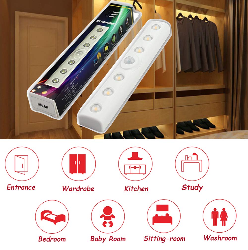 Pia Sensor Night Light Mini Portable Stick-on Anywhere Wardrobe Light Battery-Powered Daylight White for Bedside Mirror Table Hallway