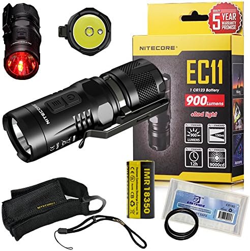 EASTSHINE Bundle:Nitecore EC11 LED Flashlight CREE XM-L2 U2 900 Lumens 207Yards 190Meters Beam Distance Mini Portable Torch Waterproof Compact Searchlight by IMR18350 Battery EB182 Battery Box