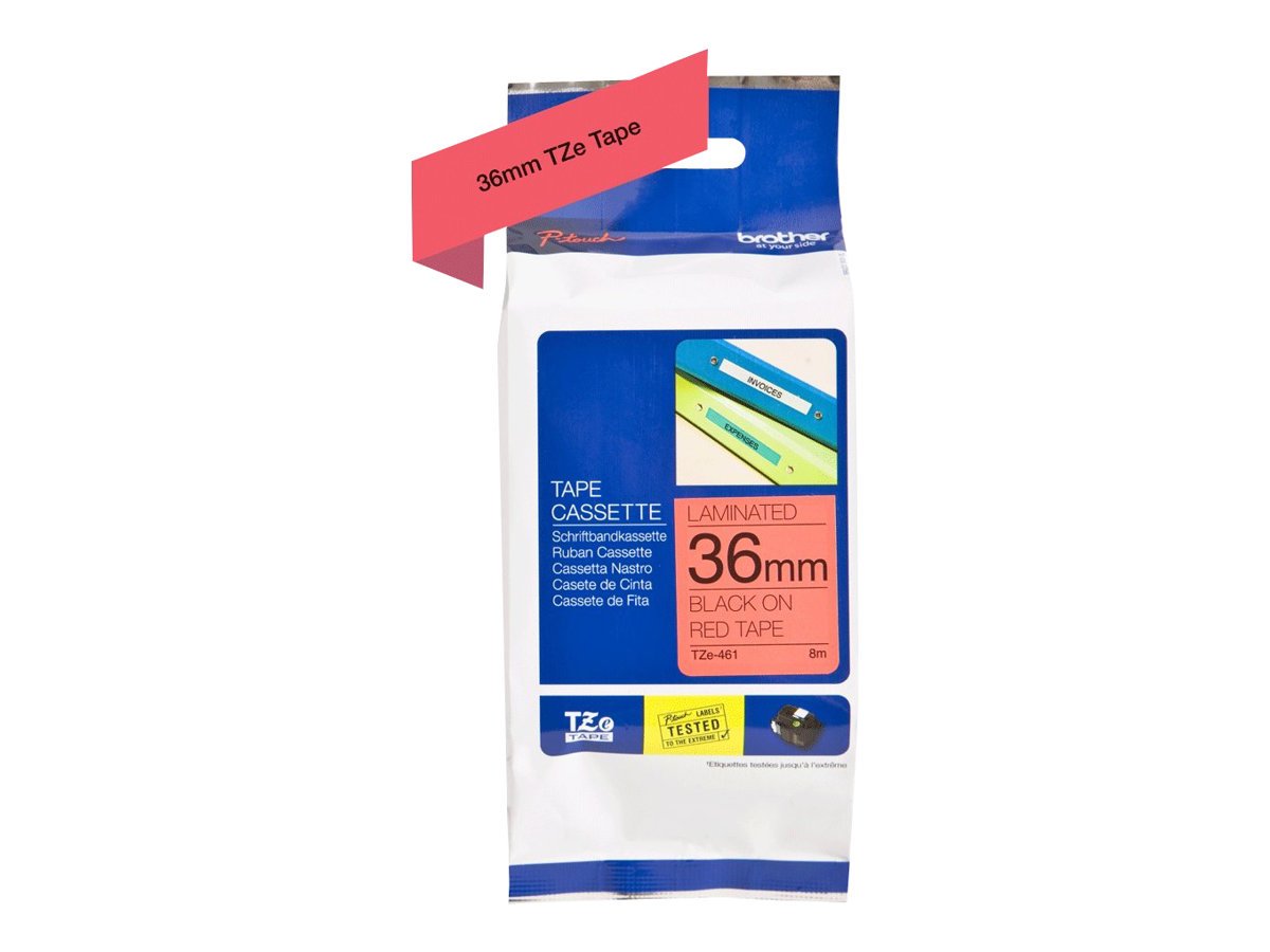 Brother TZe-461 Labelling Tape Cassette, 36 mm (W) x 8 m (L), Laminated, Brother Genuine Supplies - Black on Red