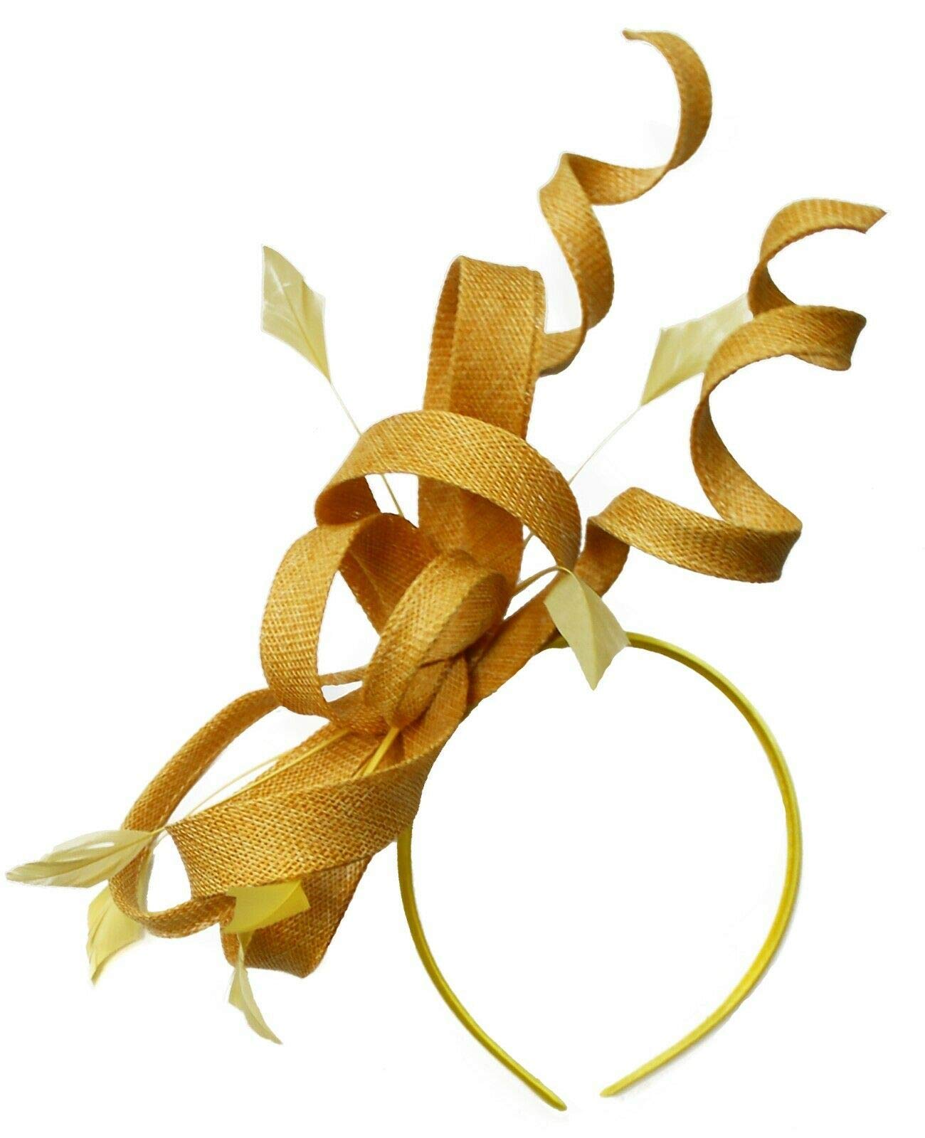 Caprilite Sinamay Headband Swirl Fascinator For Women Wedding Ascot Races (Gold Mustard Yellow) — image 1
