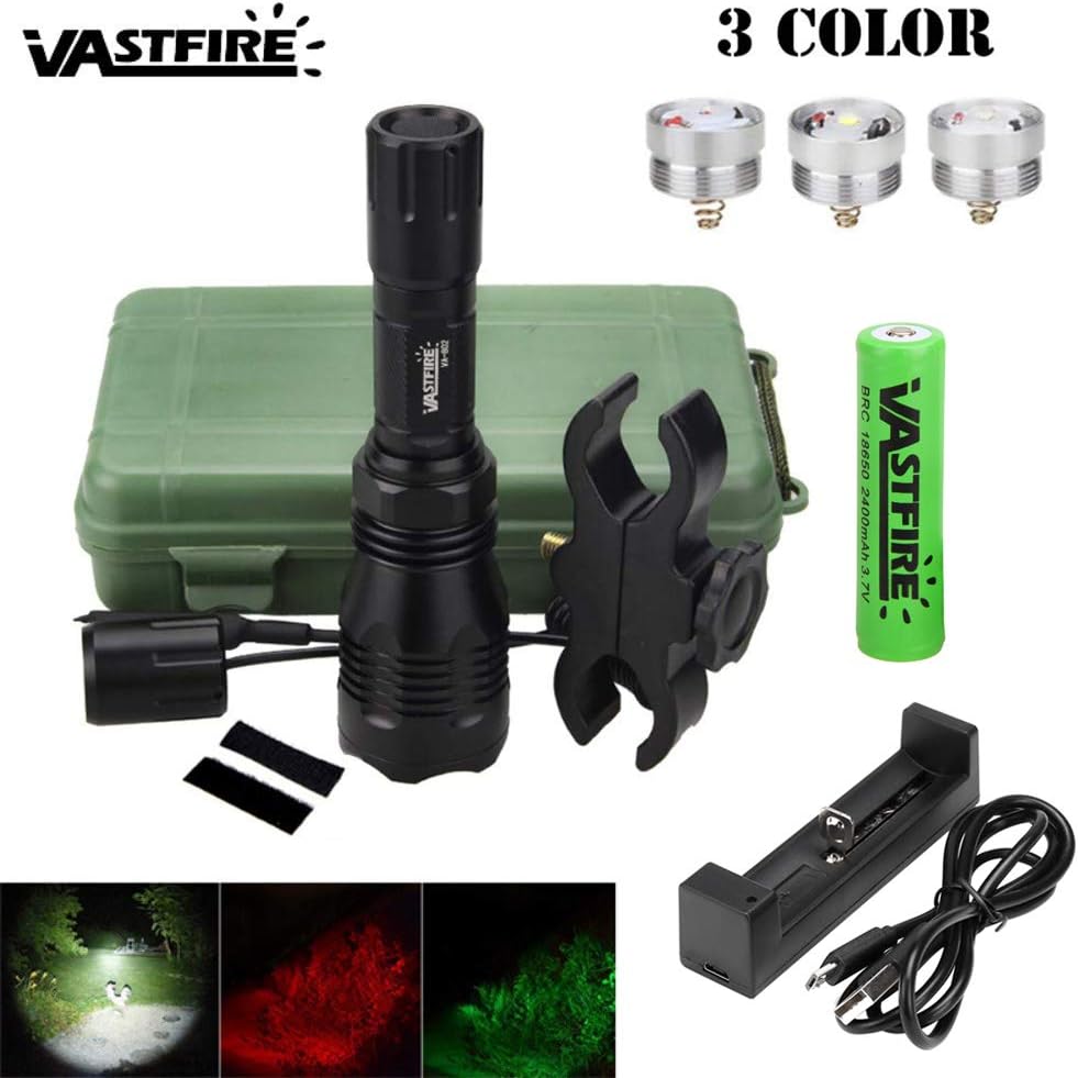 Clearance Flashlight, Red Green White Hunting Torch, LED Torch Tri-Color Road Signal Torch, Rechargable Flashlight with Pressure Switch, Outdoor Lighting Hunting Flashlight, VASTFIRE