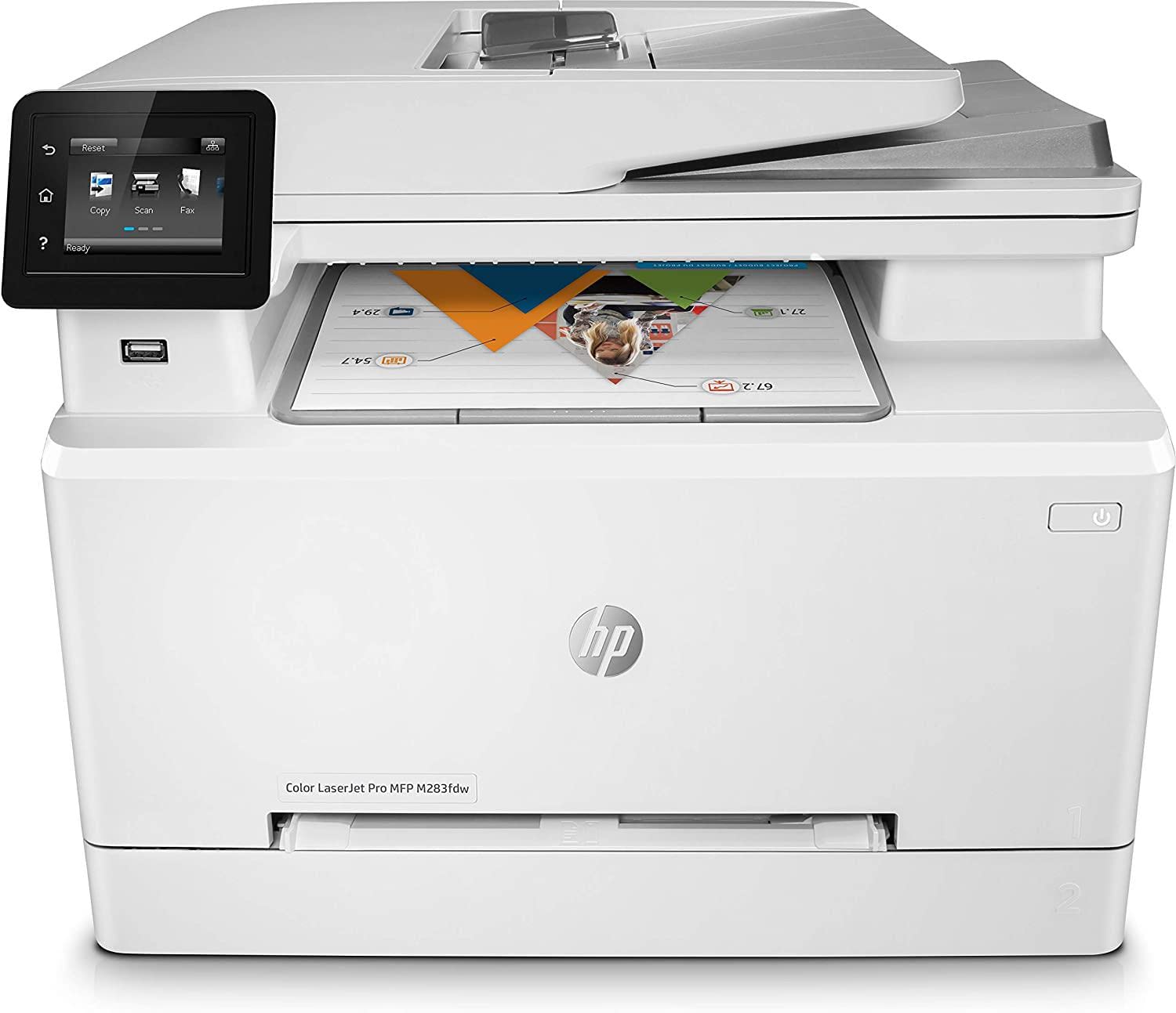 HP Color LaserJet Pro M283fdw 7KW75A, Stampante Multifunzione A4, Stampa Fronte e Retro Automatico a colori, 21 ppm, USB, Wi-Fi, Ethernet, ADF, Fax, Schermo LCD a icone, Grigia