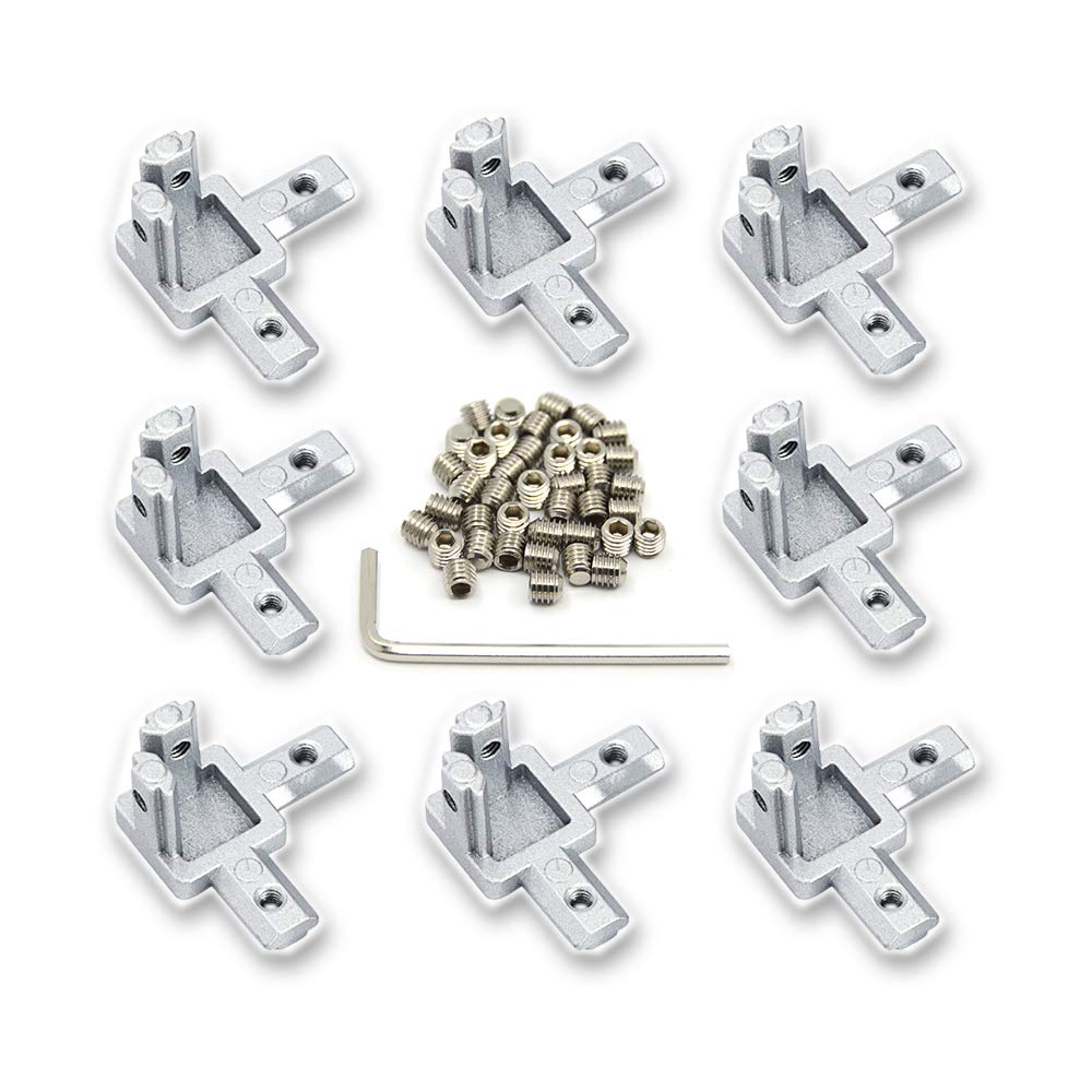 Zeberoxyz 8PCS Silver 3 Way End Corner Bracket with Screws for 6mm T-Shape 2020 Series Aluminum Extrusion Profile (3-Way Corner Bracket-Silver) — image 1