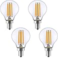 Lxcom Lighting E14 4W LED Filament Bulb Dimmable Vintage Edison Candle Light Bulb 4 Pack 2700K Warm White G45 Clear Glass Globe Lamp 400LM 40W Equivalent, AC 110V