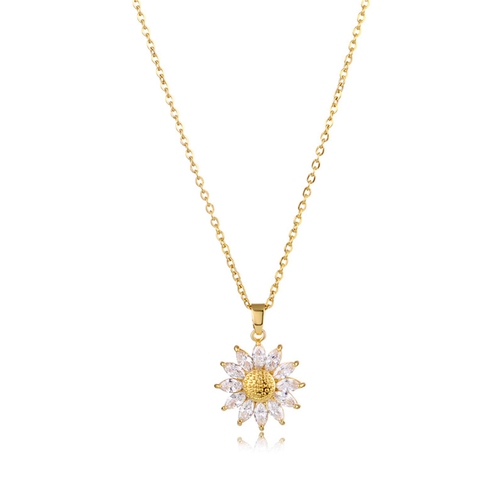 HMOOY Sunflower Necklace, Gold Plated Sunflower Daisy Necklaces You Are My Sunshine Necklace Lovely Flower Pendant Necklace Sunflower Jewelry Gifts for Women (Gold)