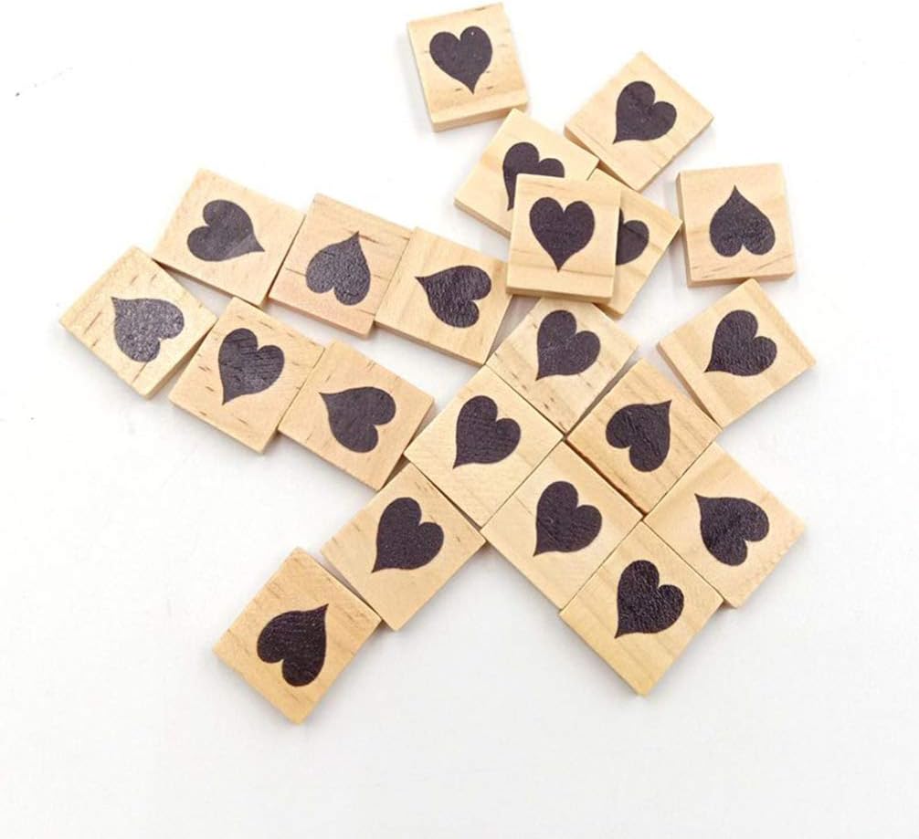 Exceart 100 Stücke Holz Quadrat Fliesen Holzblöcke Gedruckt Herz DIY