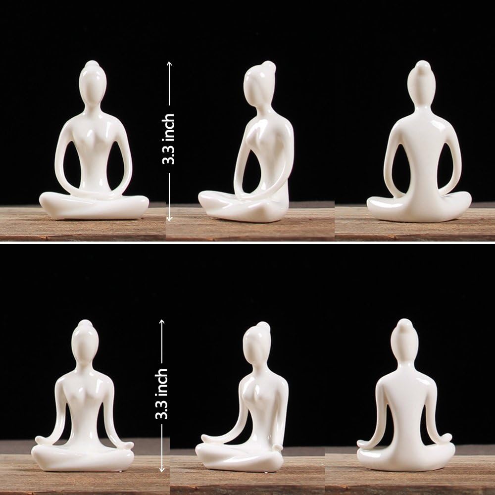 OwMell Lot of 4 Meditation Yoga Pose Statue Figurine Ceramic Yoga Figure Set Decor (Black Set): Home & Kitchen