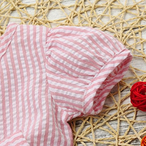 Kehen Infant Baby Girls Party Princess Clothes Short Sleeve Stripes Dress with Bows (Pink, 18-24 Months)