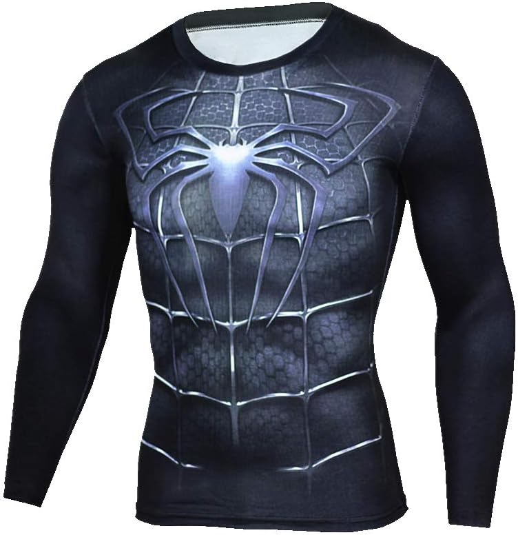 Men's Compression Shirt Long Sleeve Super Hero Spider Training Tops Running Base Layers Tee