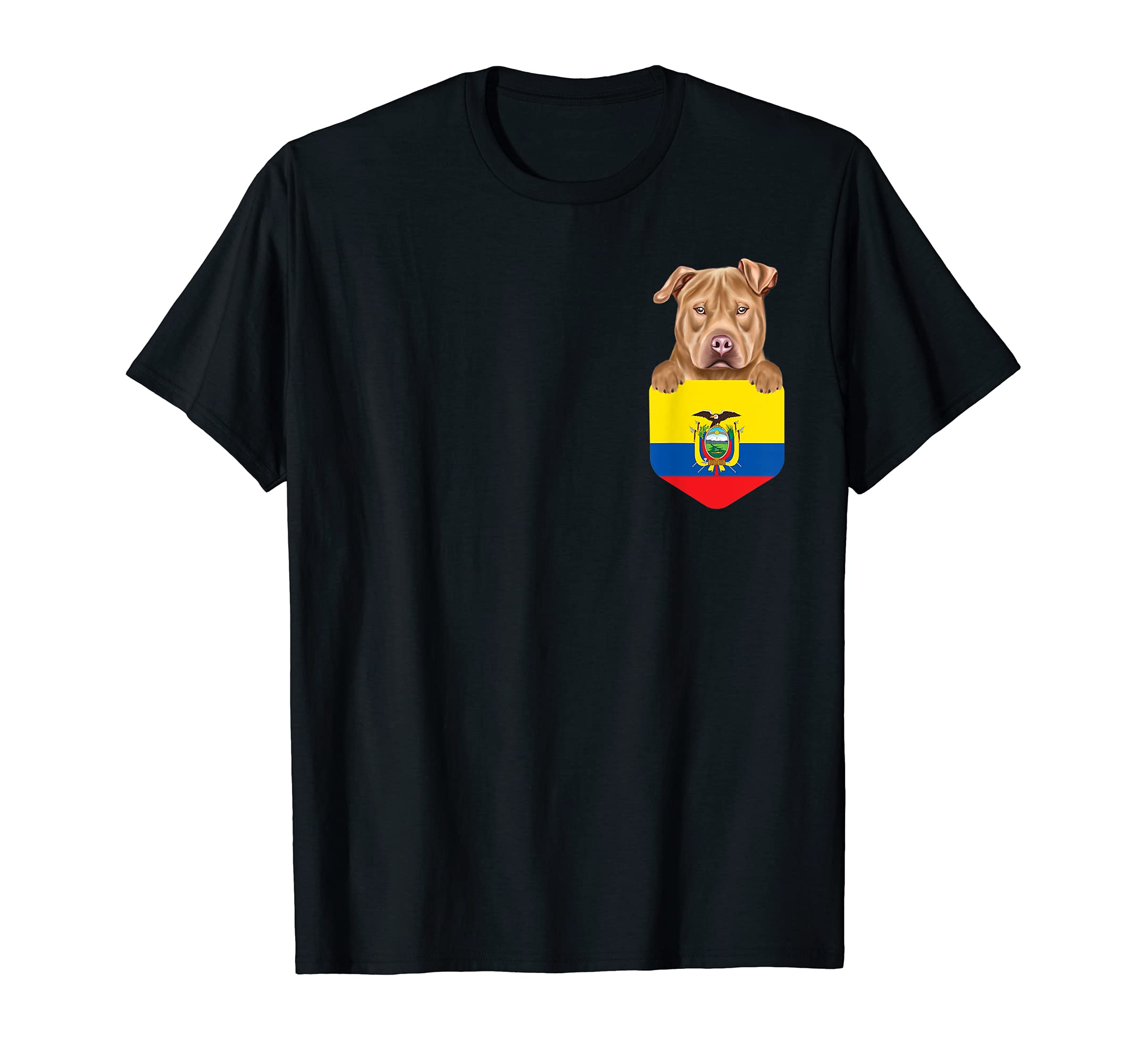 Ecuador Flag Usa Staffordshire Terrier Dog In Pocket T-Shirt