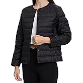 Comfitude Women's Quilted Lightwight Puffer Jacket, Collarless Down Jacket Coats with Pockets, Portable Coat with Storage Bag