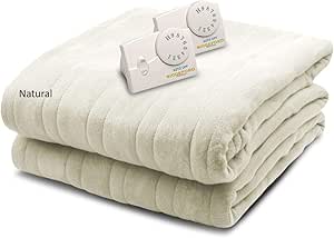 Biddeford Blankets Comfort Knit Electric Heated Blanket With Analog Controller, Queen, Natural