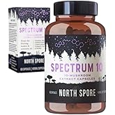 North Spore Organic 'Spectrum 10' High Potency Mushroom Capsules | Cognitive Supplement | Lion's Mane, Chaga, Cordyceps, Reishi, Turkey Tail | 10 Medicinal Mushrooms | Energy, Focus, Clarity - 60ct