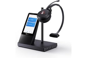 Yealink WH66 Wireless Headset with 4" Screen, DECT Headset for Zoom Skype Certified,525ft Range, Full-Duplex Speaker, 13H Call Time,Office Work Headphone for Desk Phone,PC