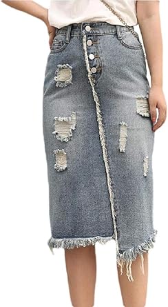 denim pencil skirt button front