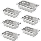 HECMAC 6 Pack Anti-Jam Hotel Pans, 1/4 Size 2 1/2 Inch Deep, Commercial Stainless Steel Chafing Steam Table Pan, Catering Storage Metal Food Pan