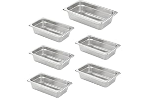 HECMAC 6 Pack Anti-Jam Hotel Pans, 1/4 Size 2 1/2 Inch Deep, Commercial Stainless Steel Chafing Steam Table Pan, Catering Storage Metal Food Pan