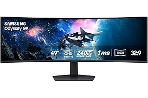 Samsung 49” Odyssey G9 Series DQHD 1000R Curved Gaming Monitor, 1ms(GtG), VESA DisplayHDR 1000, 240Hz, AMD FreeSync Premium Pro, Height Adjustable Stand, Ultrawide Screen, LS49CG954ENXZA, 2024