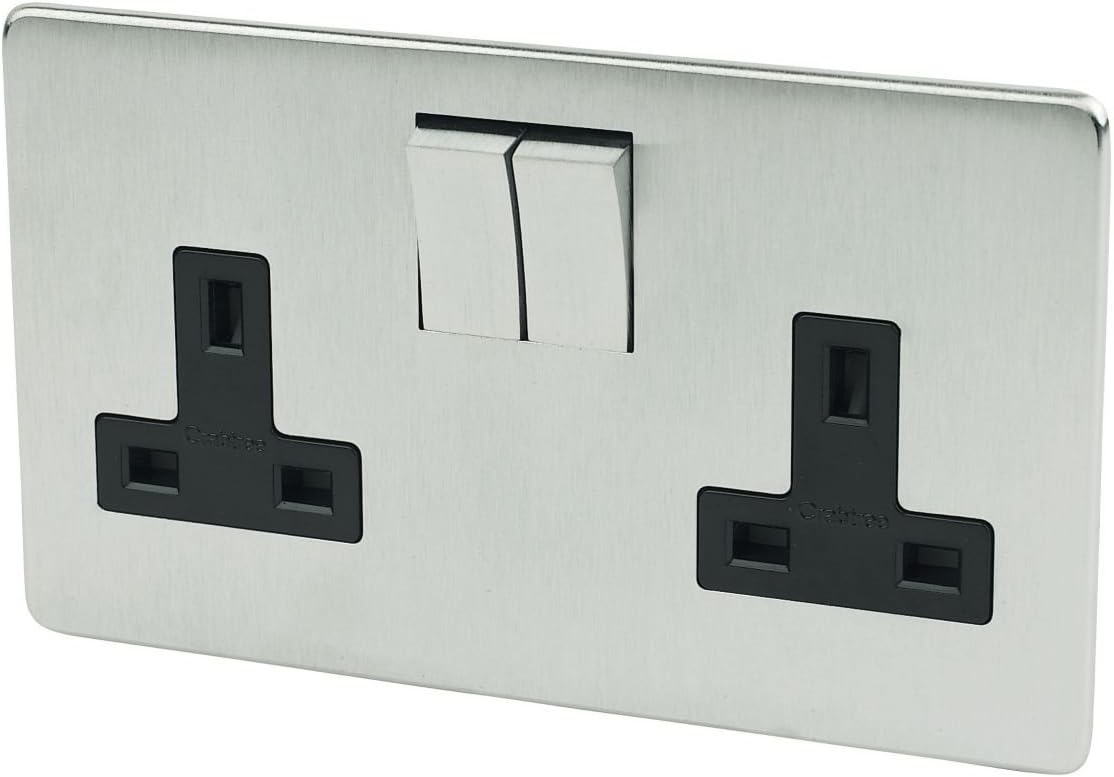 Crabtree 13A 2Gang DP Switched Socket Black Insert Brushed Chrome Amazon.co.uk DIY & Tools