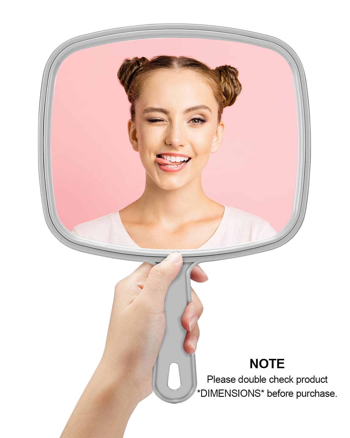 PROTECLE Extra Large Hand Mirror, Salon Barber Hairdressing Handheld Mirror with Handle (Square Grey 9