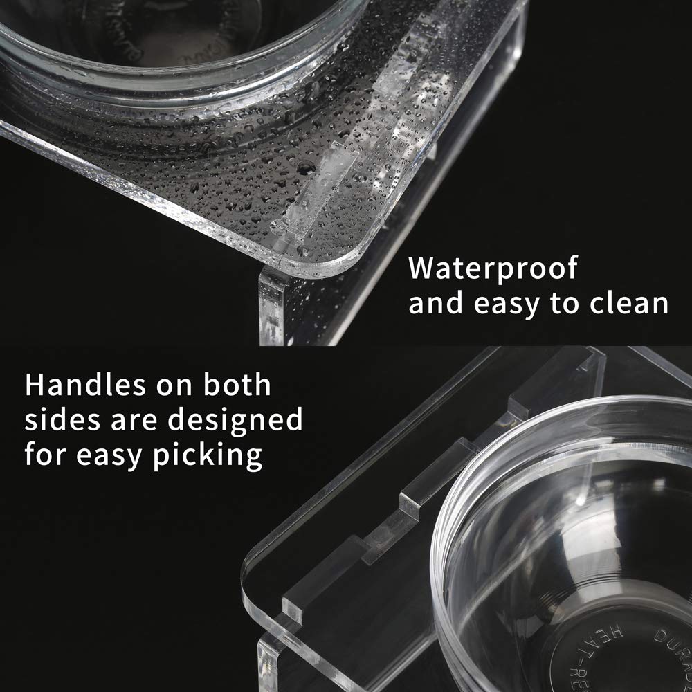 Dog and Cat Bowls Elevated Set - Acrylic Feeder Stand with 2 Set Removable Stainless Steel and Glass Bowls Food and Water Raised Dishes for Small Pet,3.75 inches