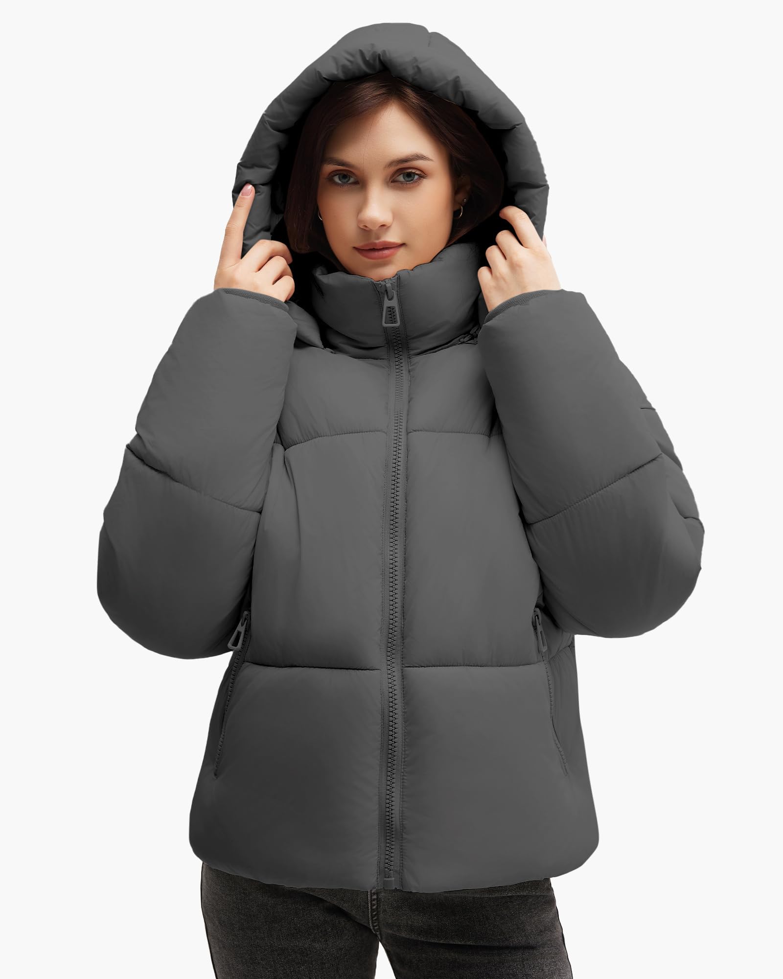 Condition photo showing New/Like New for polu womens cropped puffer jackets with removable hood lightweight winter zip up padded quilted coat