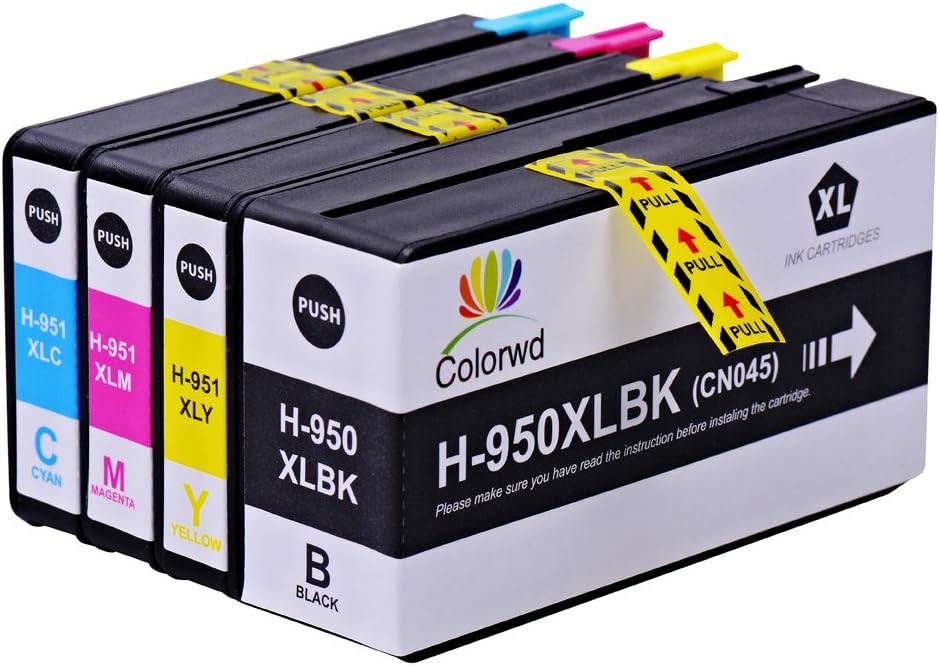 Colorwd Replacement HP 950XL 951XL Ink Cartridges High Yield, New Updated Chips, Compatible with HP Officejet Pro 8600 8610 8620 8630 8640 8100 8625 8615 8660 251dw 276dw (1 Black, 1 Cyan, 1 Magenta, 1 Yellow)