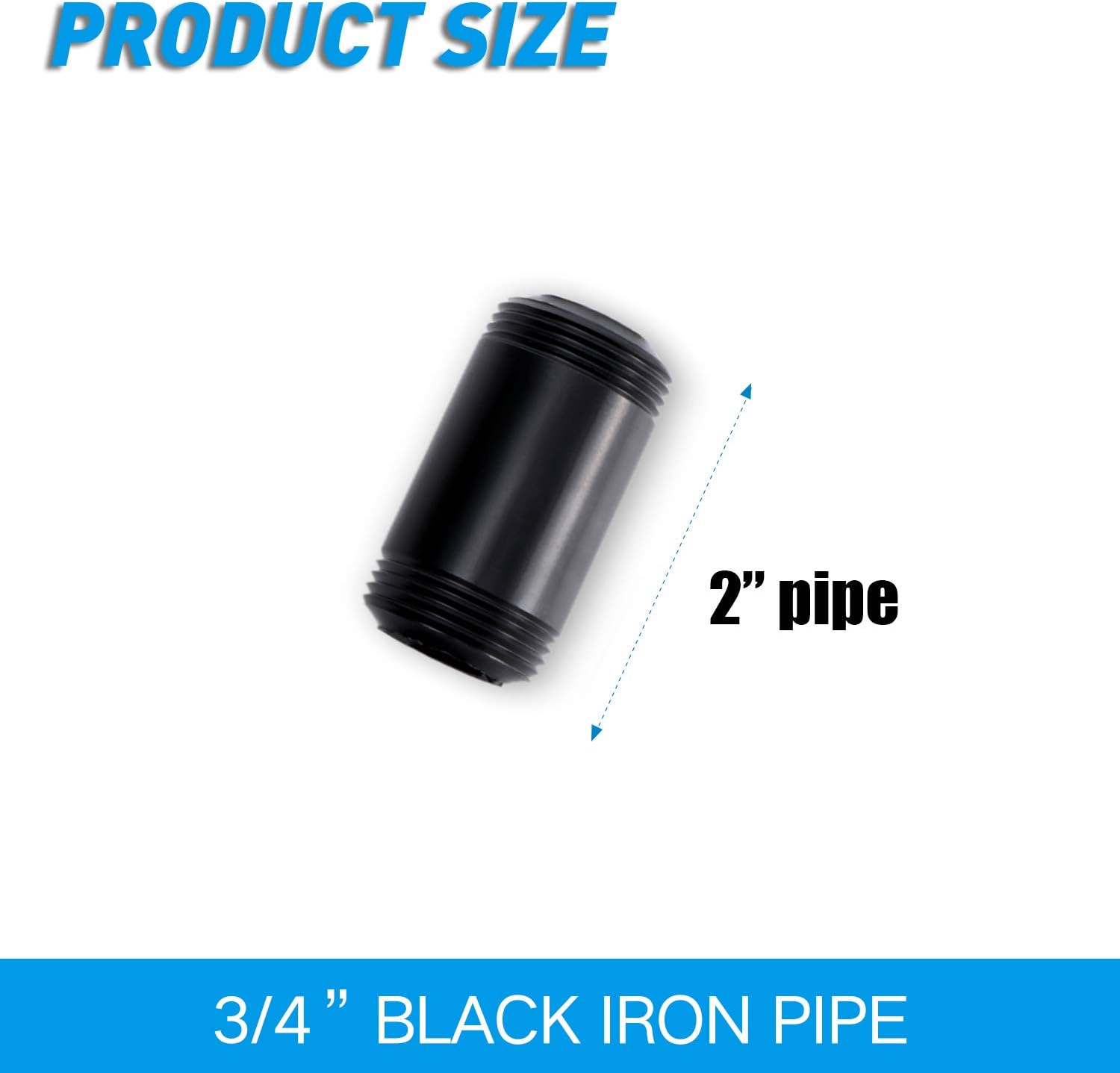 3/4" x 2" Black Painted Iron Pipe, Home TZH 10 Pack Threaded Black Paint Finish Metal Pipe Nipple for DIY Project/Furniture/Shelving Decoration(10, 2") - - 