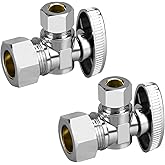Stop Valves, 2 Pack 1/2" × 3/8" Angle Stop Valve, 1/2" Nominal (5/8" OD Comp.) Angle Input, 3/8" OD Compression Output, 1/4 T
