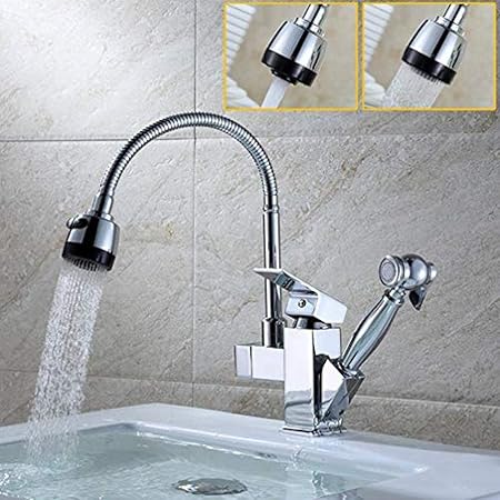 Extraiga el grifo de la cocina Dos caños Grifo de la cocina Grifo de