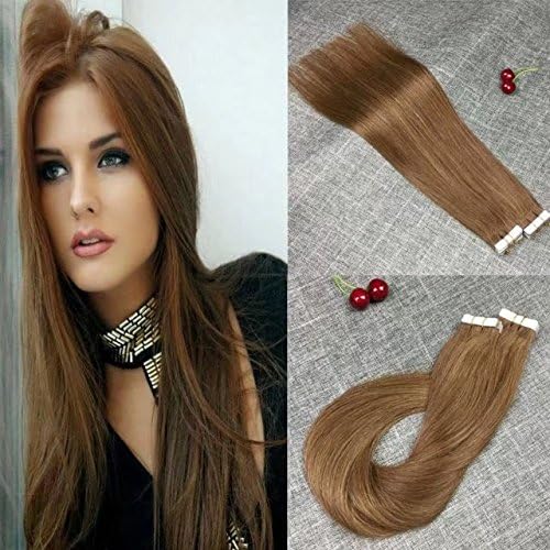 Reysaina 14" 30Gram 20pcs per Pack 1.5G/Piece Real Human Hair Tape in Extensions Skin Weft Hair Extensions Seamless Extensions Medium Brown Color #6 Skin Weft Tape ins