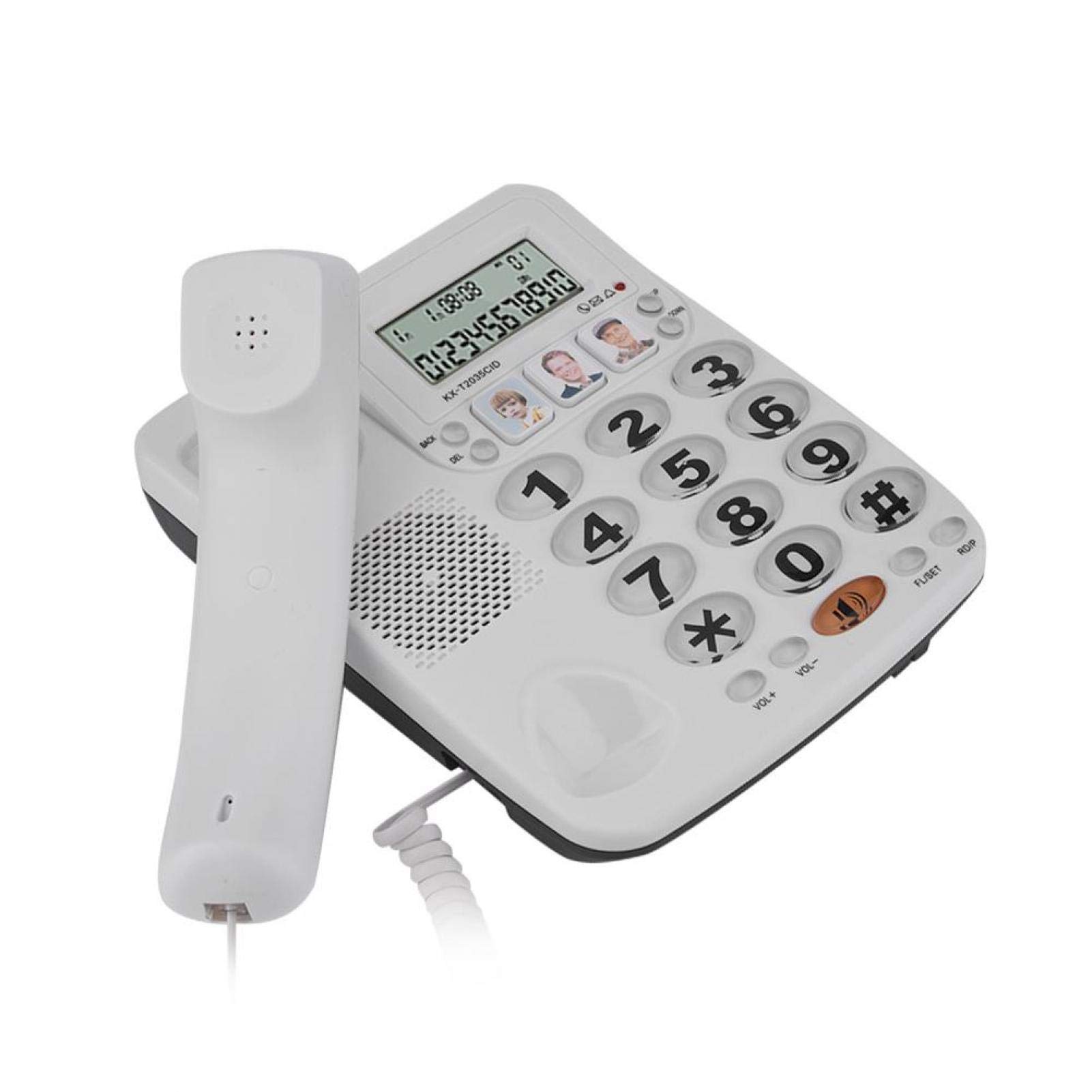 Goshyda Corded Phones, Two Line Desktop Caller ID Landline Phone with Big Button, Noise Cancelling and Speed Dial Function for House Hotel Office Home Restaurant, for Seniors