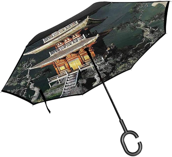 ScottDecor Ancient China Umbrella Windproof Mountains Tree
