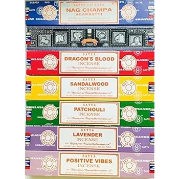 Satya Incense Gift Set Nag Champa, Super hit, Dragon's Blood, Sandalwood, Patchouli, Lavender, Positive Vibes, 15 g
