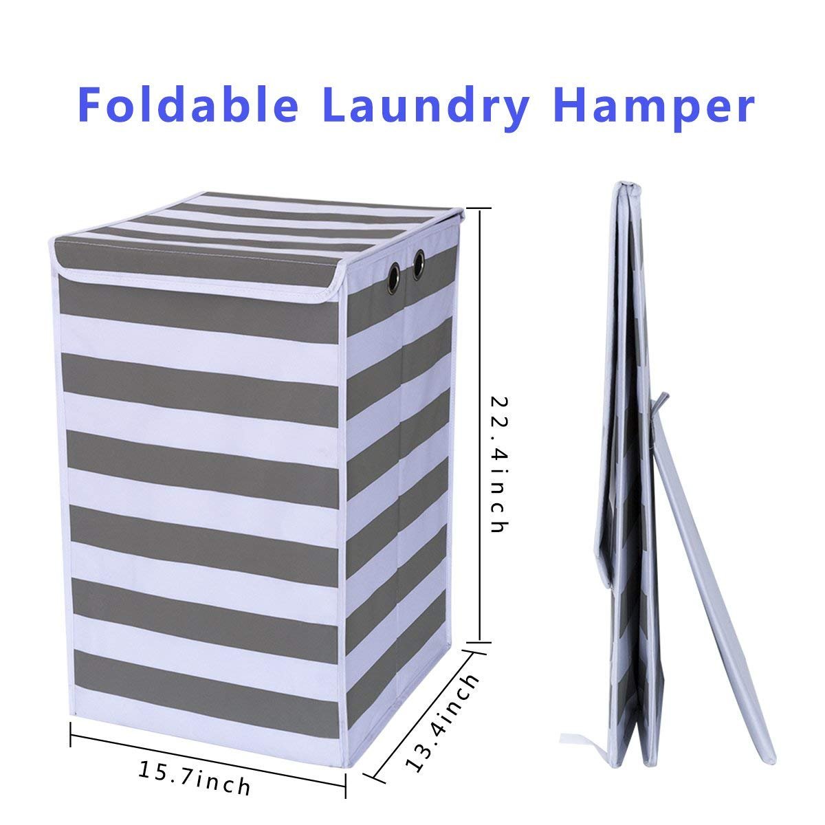 Chrislley Large Foldable Laundry Hamper Durable Laundry Basket Dirty Clothes Laundry Bag with Lid for Home College Room (White and Grey)