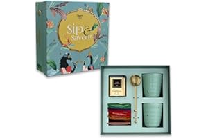 CHAYAM Luxury Tea Gift Set |10 Assorted Tea Bags, Pure Hibiscus Flower Tea 30g, 2 Cups & Brass Tea Strainer | Assorted Tea Gift Box | Exotic Tea gift Set | Tea Gift Hamper