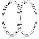 FaithHeart Chunky Hoop Earrings for Women, Silver/Black/14K Gold Plated Stainless Steel Earrings 5mm Thick Hollow Tube Hoops Hypoallergenic Lightweight Earring 20/30/40/50/60/70/80mm