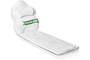 Poemland Luxury Thick Full Body Bath Pillows Mat & Cushion for Bathtub Headrest Neck Shoulder Support Comfort Relaxation Spa Accessories Perfect for a Spa Soak in Bathtub (White)