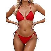 Zuvebamyo Women's Two Piece Thong Bikini Sets Sexy Halter Triangle Swimsuit Brazilian String Bathing Suits