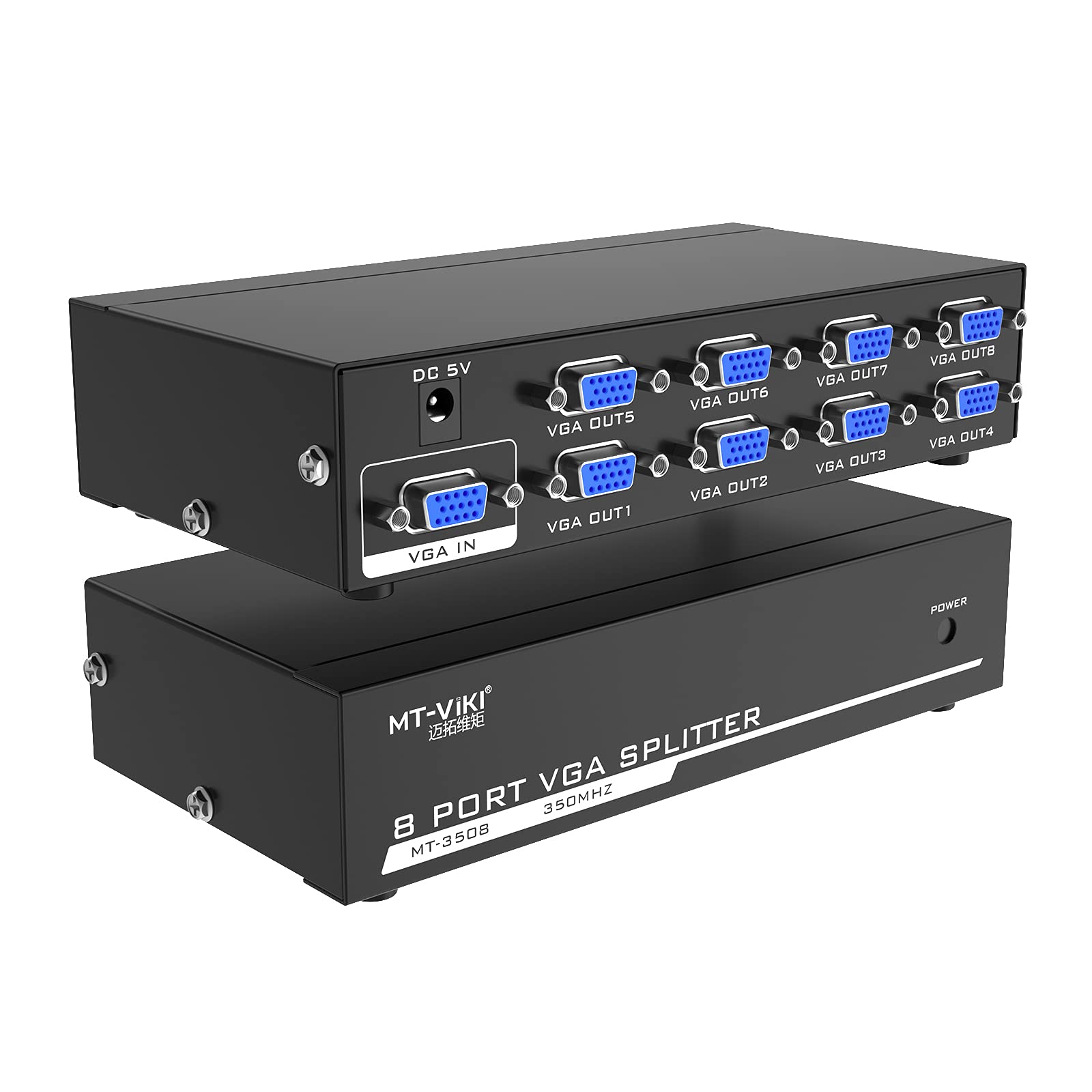 MT-VIKI 1x8 VGA Splitter 1 in 8 out, Mirror 1 VGA Video & Audio on Multiple HD Monitors Support Wide Screen 1920 x 1440 1080P 350MHz (1 PC to 8 Monitors) — image 1